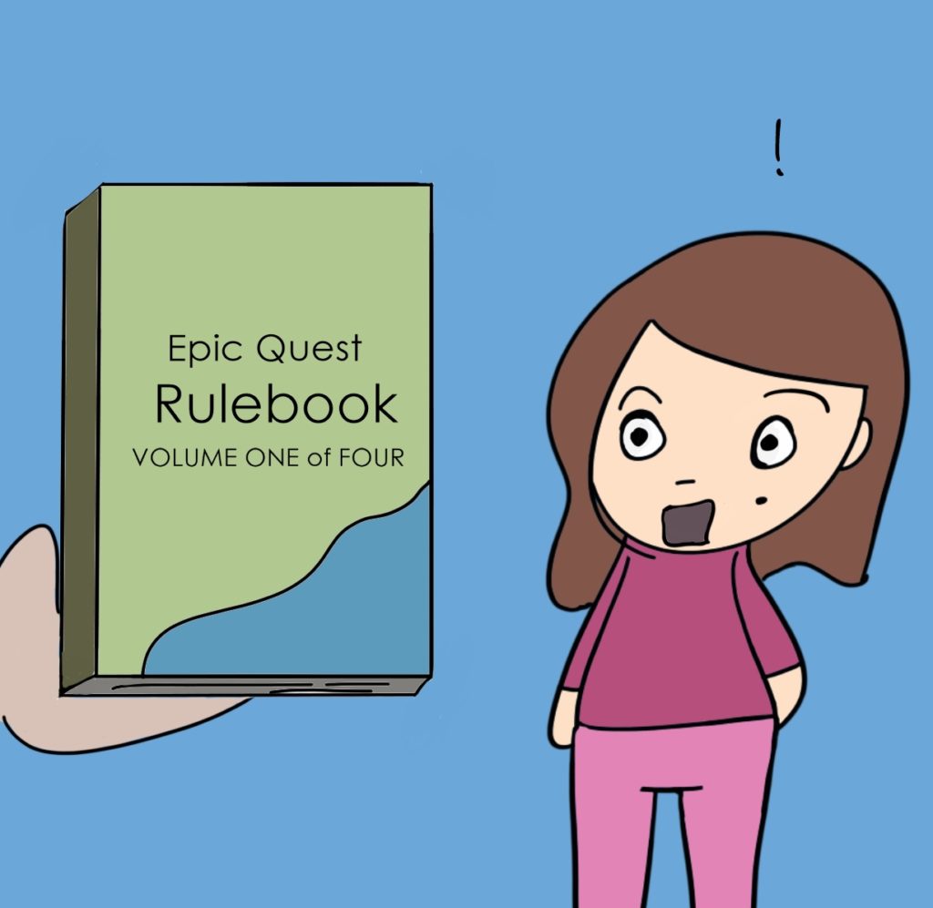 Magenta has a shocked looked on her face as she stares are the very thick rule book.